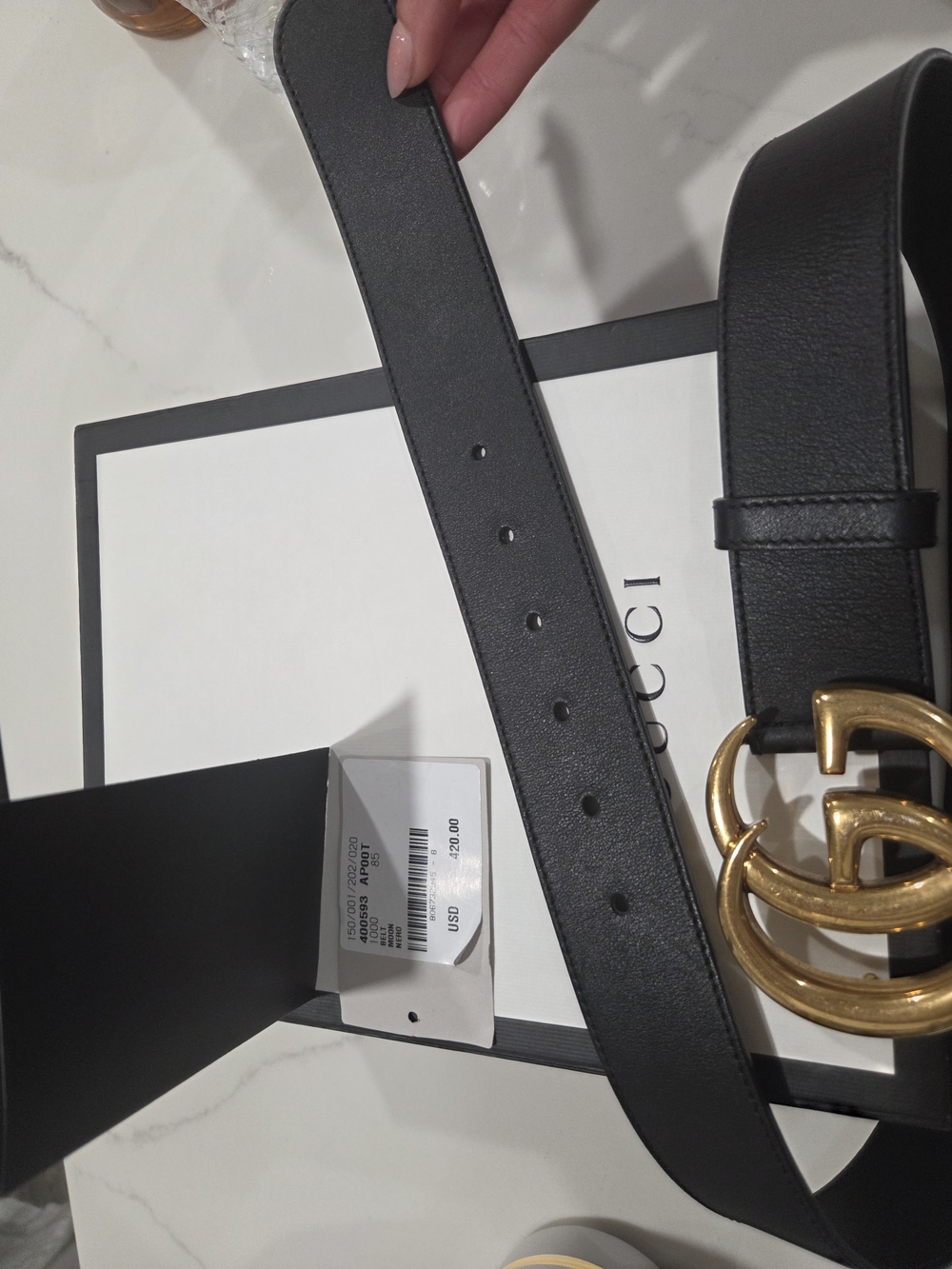 Authentuc Gucci Black Leather Belt with Gold Double G Buckle - Picture 7 of 8